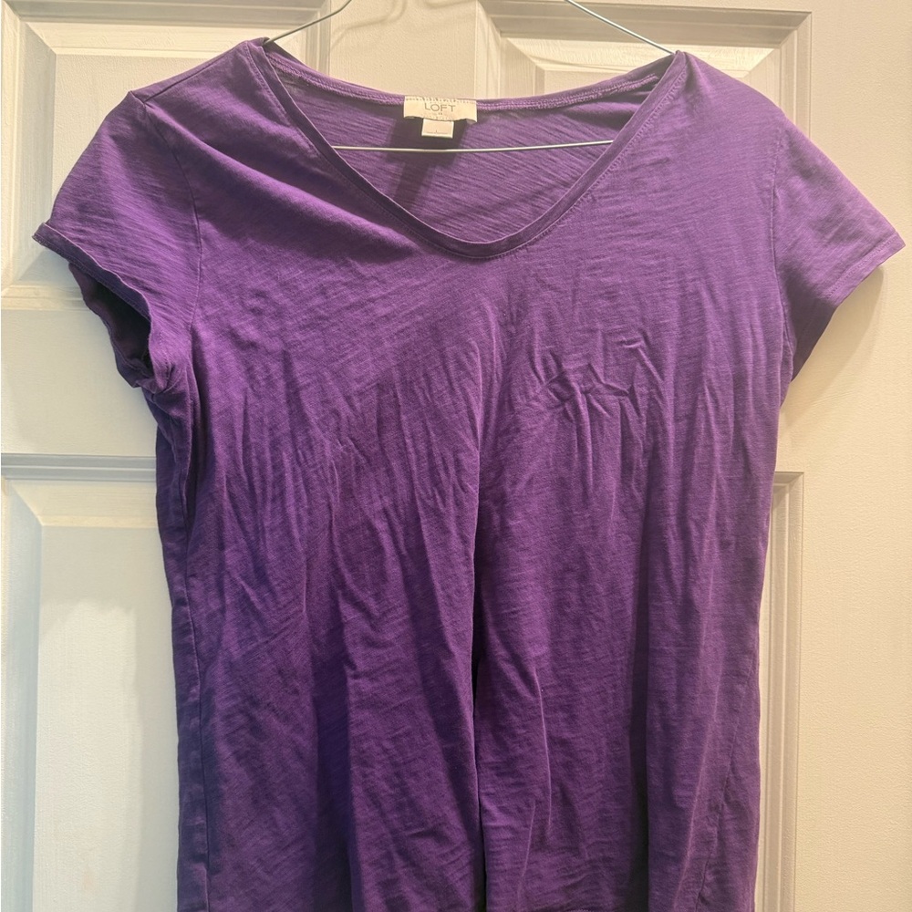 LOFT Deep Purple Short Sleeve V-Neck Tee